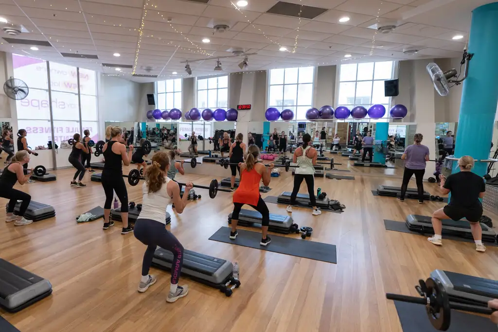 A group fitness class in the main studio at Body Shape Warringah Mall